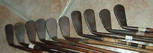 10 Antique Vintage Old 1900 Smooth Face Hickory Wood Shaft Golf Clubs Spalding