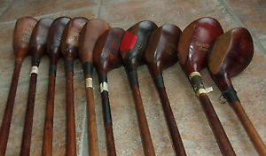 10 Antique Vintage Old 1920s Hickory Wood Shaft Golf Clubs Driver Brassie Spoon