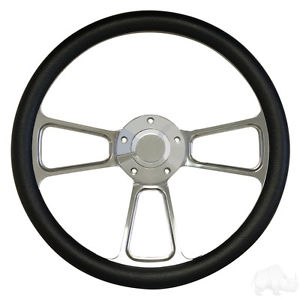14" Custom Golf Cart Steering Wheel w/Faux Leather Grip/Billet Aluminum Spokes