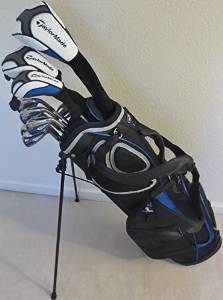 Mens Right Handed TaylorMade Complete Golf Set Driver, Fairway Wood, Hybrid, Irons, Putter, Clubs & Stand Bag...