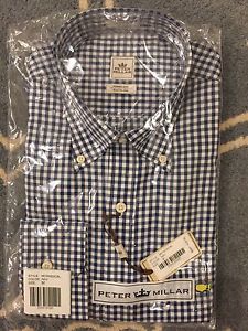 2016 Peter Millar Masters Blue Gingham Dress Shirt Size Medium New W Tags RARE!