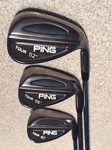 *RARE* PING Tour Black Chrome Nickel Wedge Set 52° 56° 60° Regular Cushin Blue