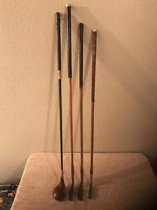 4 Vintage Wooden Shaft Golf Clubs Bonnie B. Kroydon Invincible Hillerich 1926