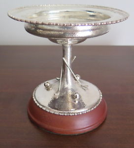 ANTIQUE c1880  GOLF CLUBS & GOLF BALLS SILVER BOWL W/STAND - HAND HAMMERED