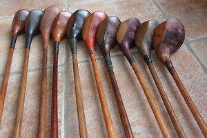 10 Antique Vintage Old 1920s Hickory Wood Shaft Golf Clubs Driver Brassie Spoon