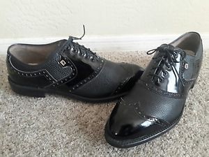"Rare" Vtg FootJoy 10 B Black Pebble Grain & Patent Leather Wingtip Golf Shoes
