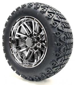 14" Chrome "Talon" Wheel and 23x10-14 Golf Cart 4-PLY Tire Combo