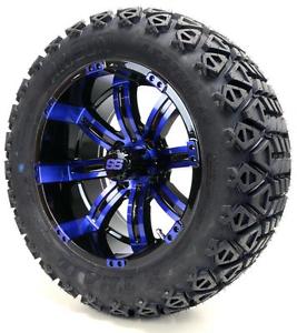 14" "Tempest" SS Black and Blue Wheel and 23x10-14 Golf Cart 4-PLY Tire Combo