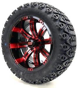 14" "Tempest" SS Black and Red Wheel and 23x10-14 Golf Cart 4-PLY Tire Combo