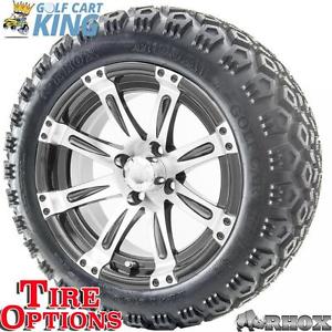 14" RHOX Vegas Machined and Black Wheel w/ Lifted Golf Cart Tire Options Combo