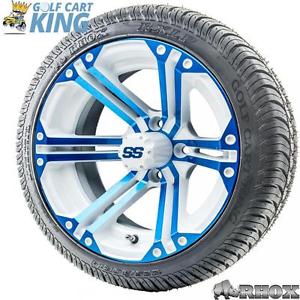 14" RHOX SS White/Blue Wheel and Low Profile Golf Cart Street Tire Combo Options