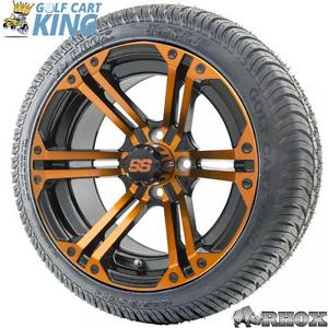14" RHOX SS RX354-BO Orange Wheel and Low Profile Golf Cart Tire Combo Options