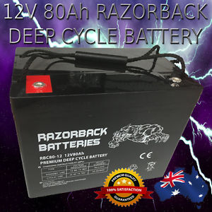 12V 80Ah RAZORBACK PREMIUM DEEP CYCLE BATTERY - SOLAR, 4WD, MARINE FREE POSTAGE*