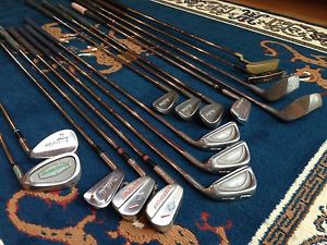 16x Mixed Left/Right Golf Clubs - Dunlop/Astron/Mizuno/Lynx/Wilson + Bag