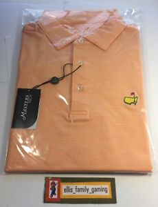 2017 Masters Tech Orange White Striped Golf Polo Shirt Large L NEW Augusta