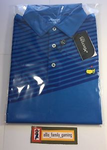 2017 Masters Tech Blue Striped Golf Polo Shirt Large L NEW Augusta National